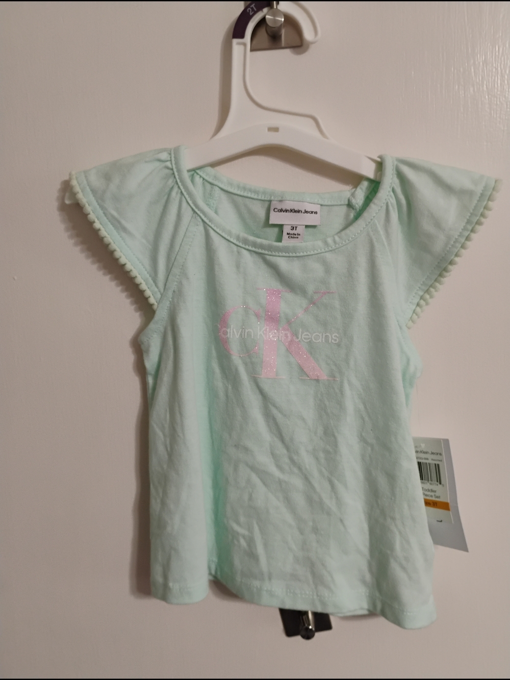 Calvin Klein Jeans Mint Tee with Pink Logo
